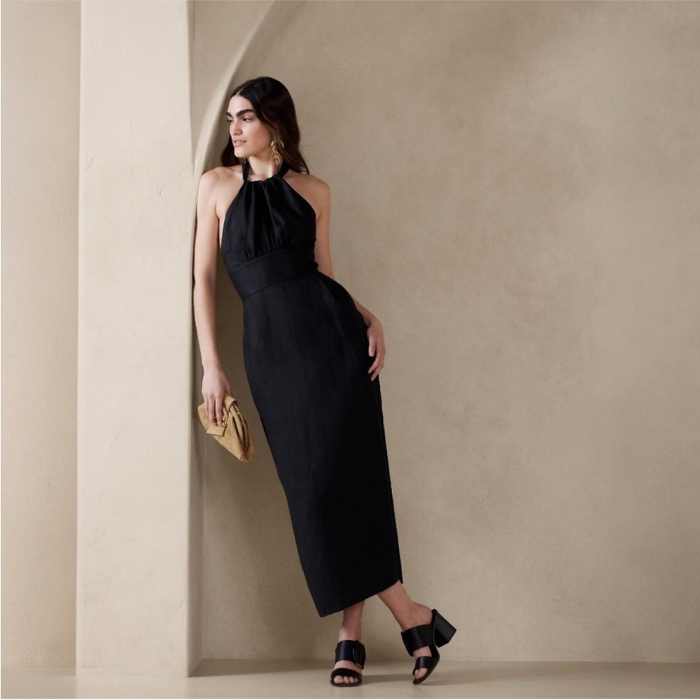 NWT! Banana Republic Black Lisa Midi Linen Dress - 632559 🧋